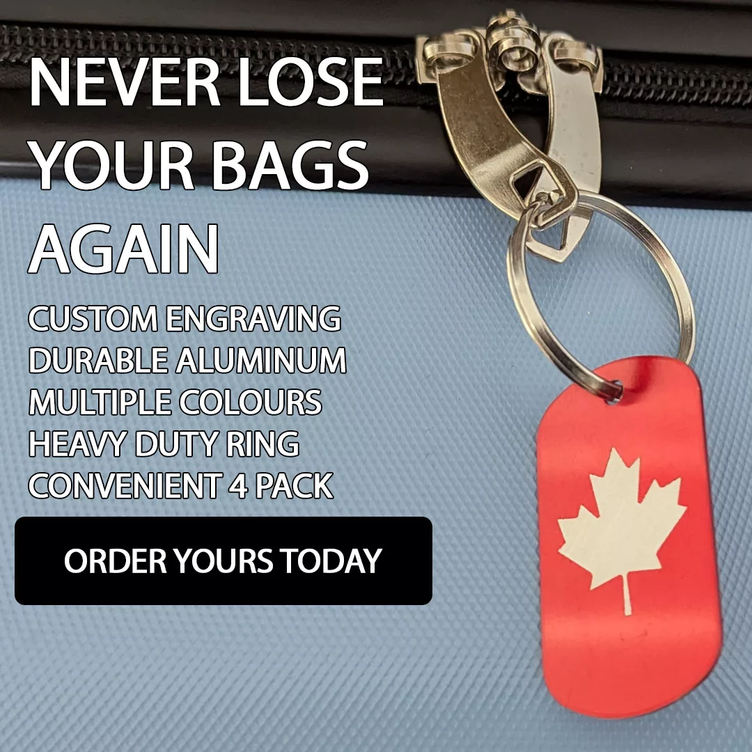 Personalized Set of 4 Canadian Maple Leaf Aluminum Luggage Tags – Durable & Custom Engraved